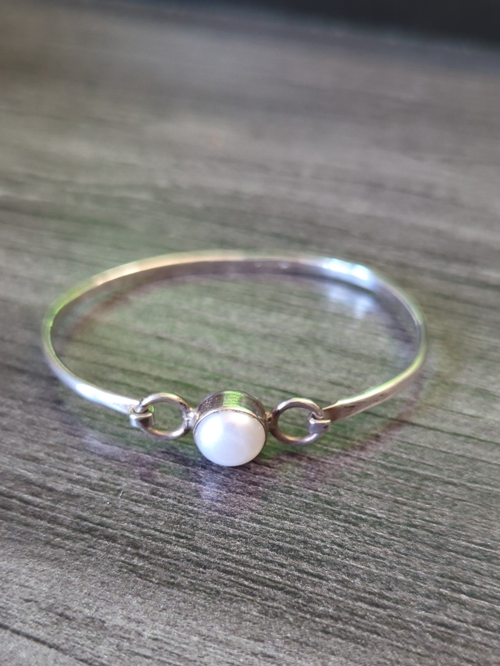 Classic Pearl Accent Silver Bangle Bracelet